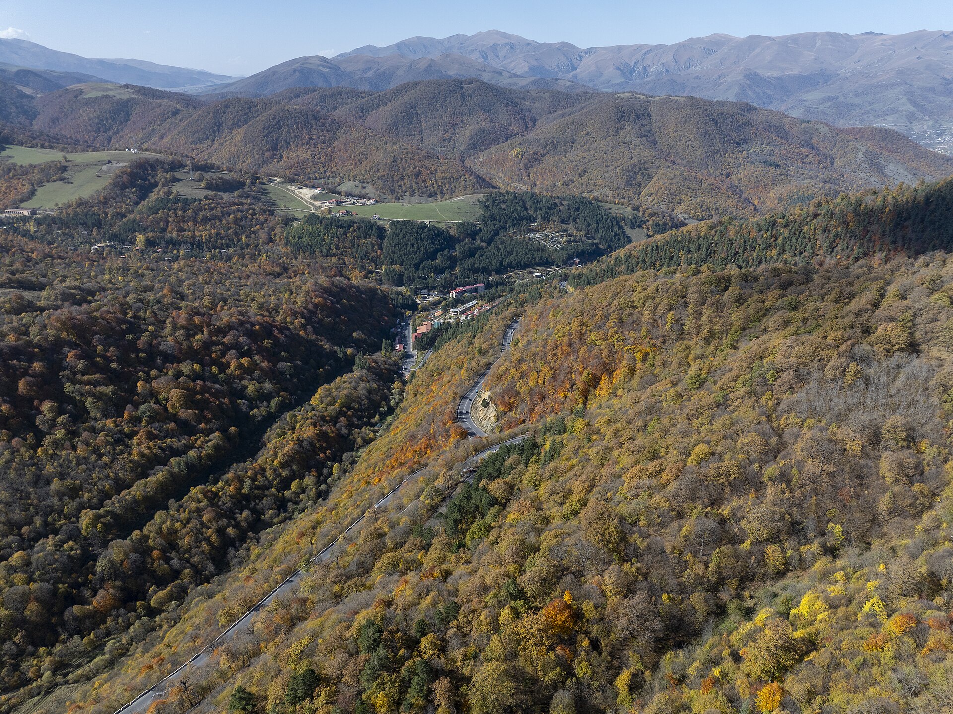 Autumn forest and folded mountains in Dilijan