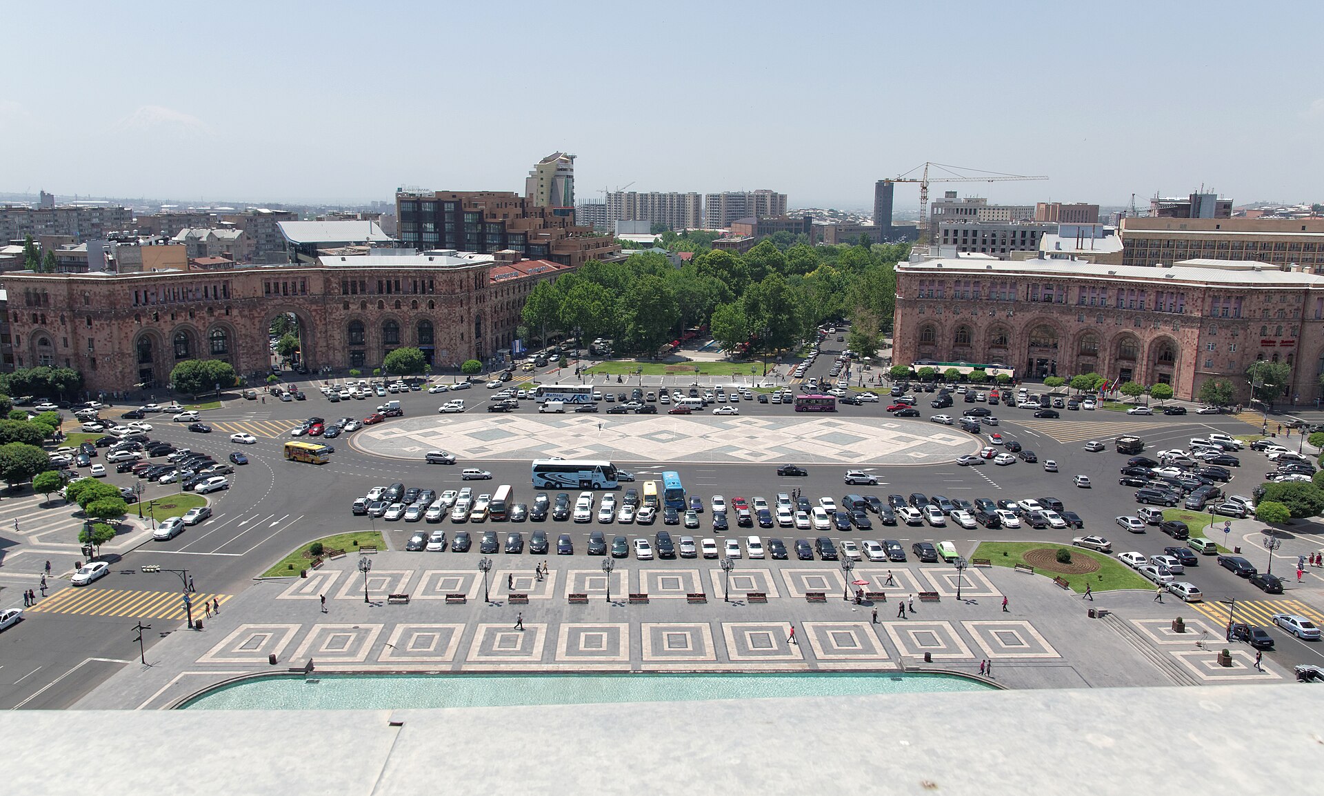 Republic Square in Yerevan, seen from above on a clear day